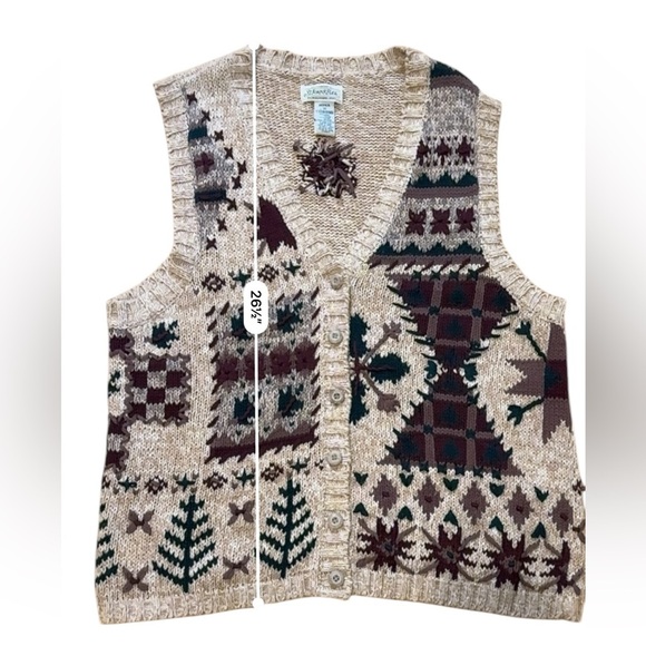 VTG St. John’s Bay Fisherman Knit Vest Fair Isle Green Wood Button 1X - Picture 7 of 7